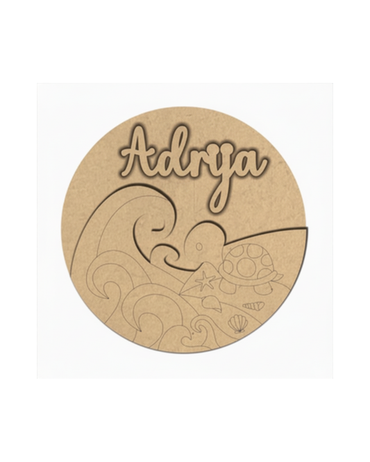 Waves DIY Circular Customized Name Plate Canva Kit with Paint & Brush