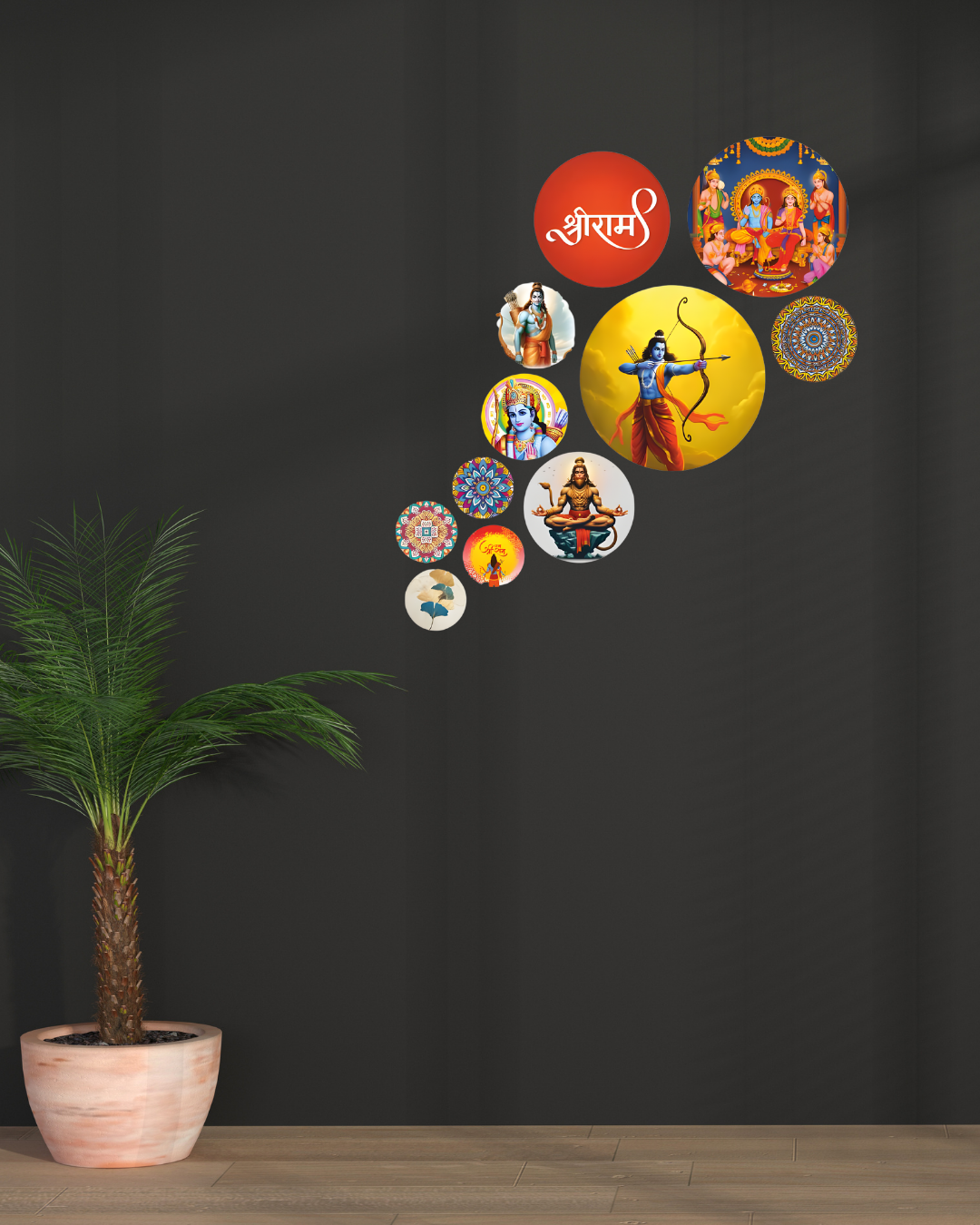 Shree Ram  | 11 Piece Circular MDF Wall Hanging Decor Set | 52 x 65 cm