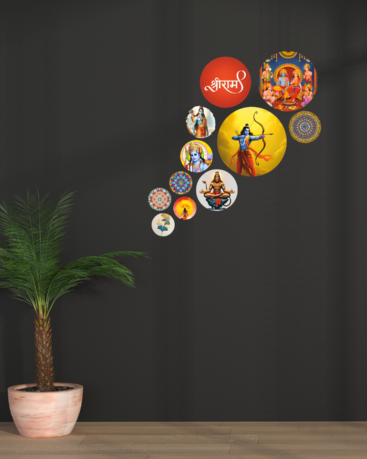 Shree Ram  | 11 Piece Circular MDF Wall Hanging Decor Set | 52 x 65 cm