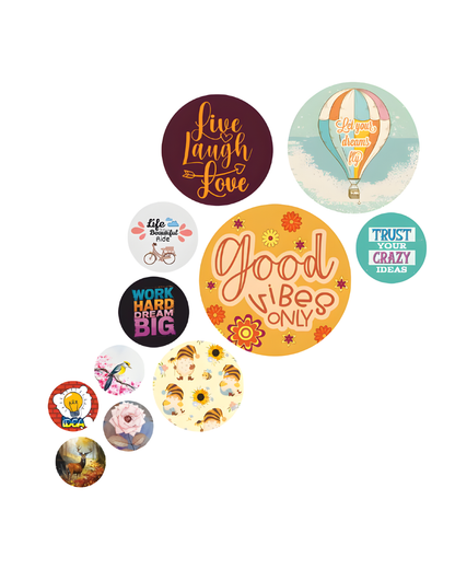 Good Vibes Abstract | 11 Piece Circular MDF Wall Hanging Decor Set | 52 x 65 cm