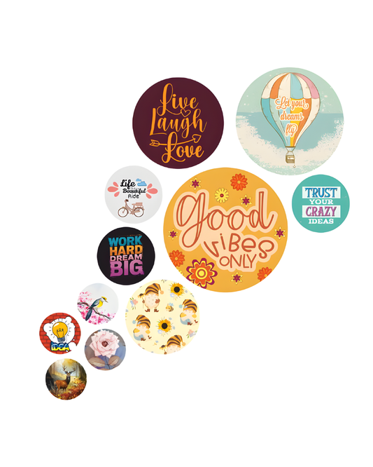 Good Vibes Abstract | 11 Piece Circular MDF Wall Hanging Decor Set | 52 x 65 cm