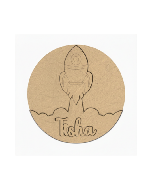Rocket DIY Circular Customized Name Plate Canva Kit with Paint & Brush