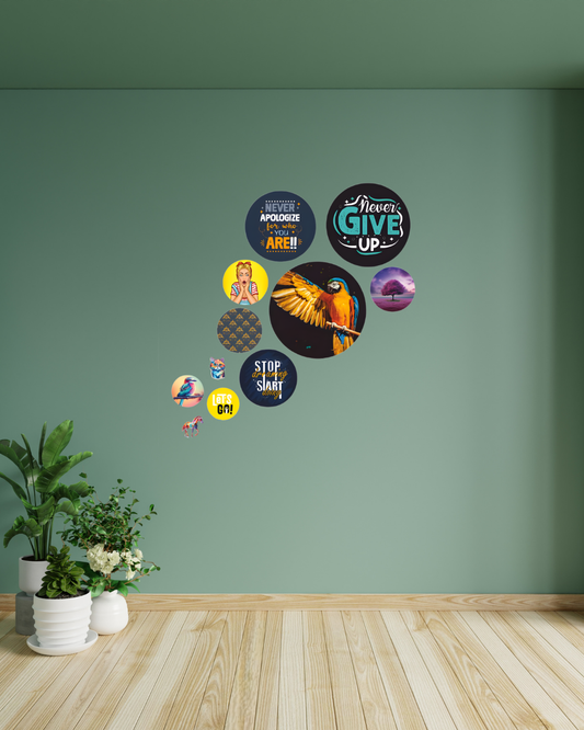 Abstract Quote-1 | 11 Piece Circular MDF Wall Hanging Decor Set | 52 x 65 cm
