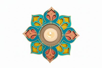 Decorative wooden circle with intricate cut-out patterns on a white background