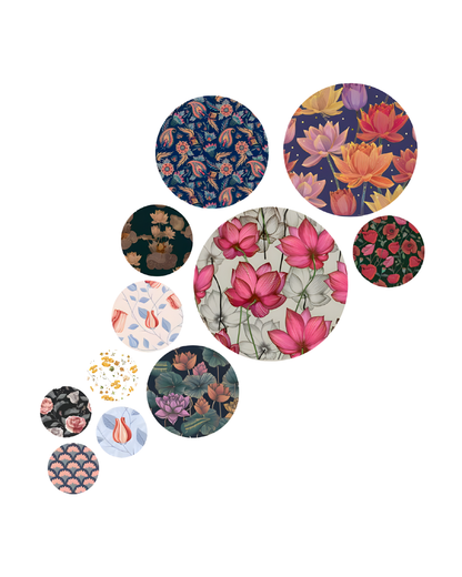 Floral Abstract-2 | 11 Piece Circular MDF Wall Hanging Decor Set | 52 x 65 cm