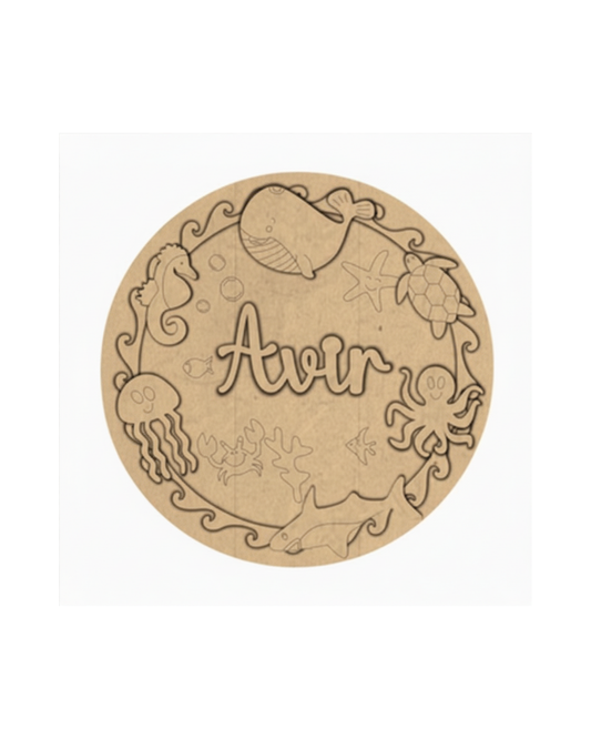 Ocean DIY Circular Customized Name Plate Canva Kit with Paint & Brush