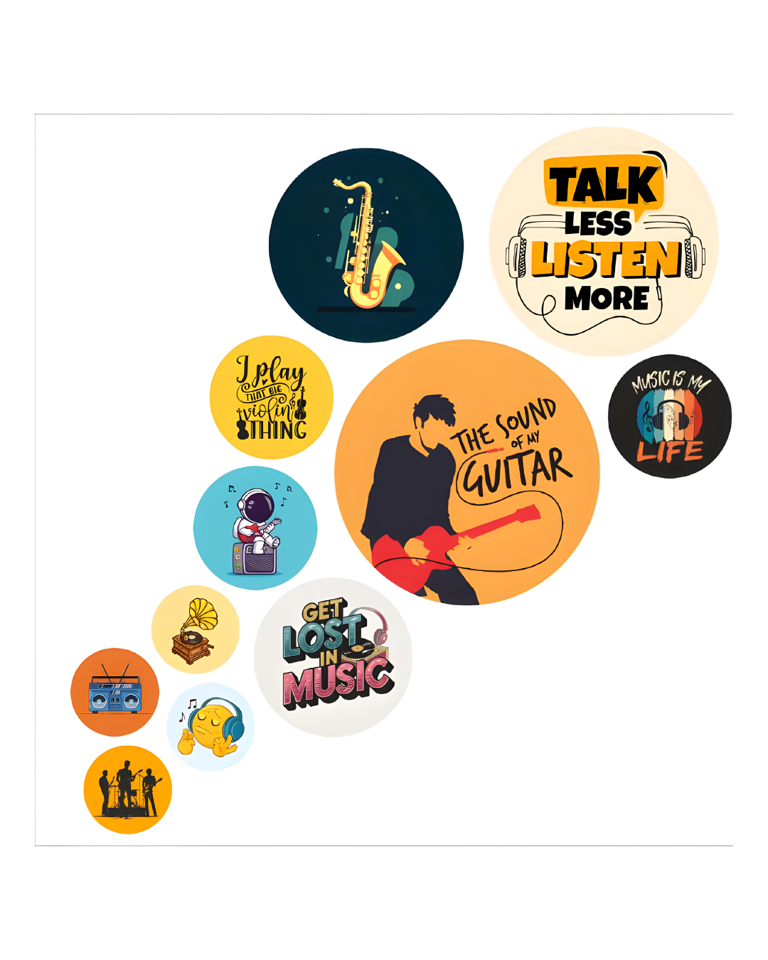 Music Abstract | 11 Piece Circular MDF Wall Hanging Decor Set | 52 x 65 cm