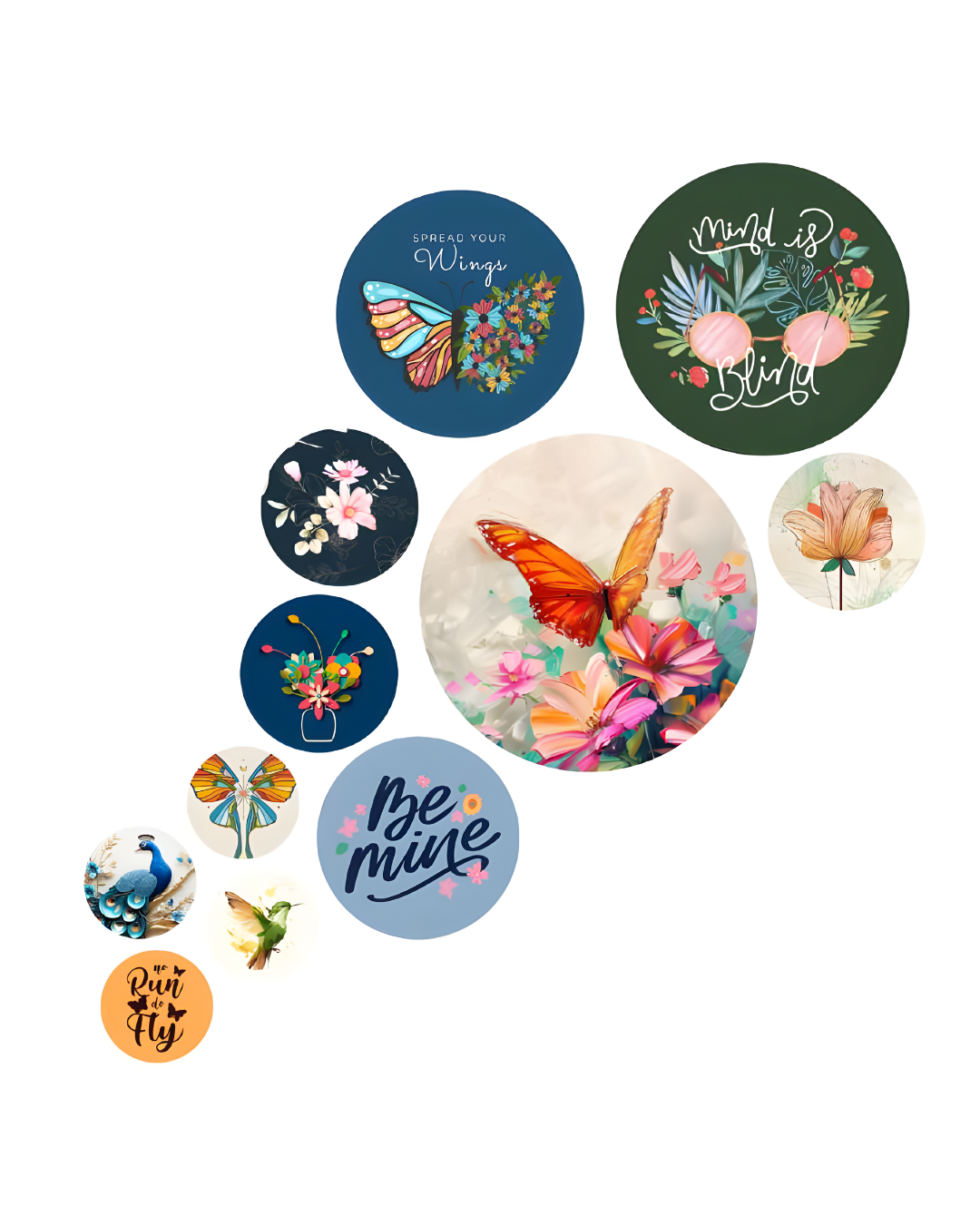 Garden Abstract | 11 Piece Circular MDF Wall Hanging Decor Set | 52 x 65 cm