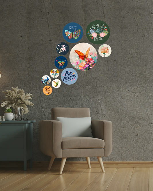 Garden Abstract | 11 Piece Circular MDF Wall Hanging Decor Set | 52 x 65 cm