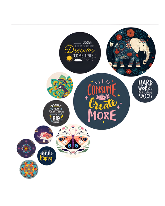 Creative Quote Abstract | 11 Piece Circular MDF Wall Hanging Decor Set | 52 x 65 cm