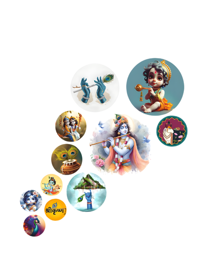 Shree Krishna-1 | 11 Piece Circular MDF Wall Hanging Decor Set | 52 x 65 cm