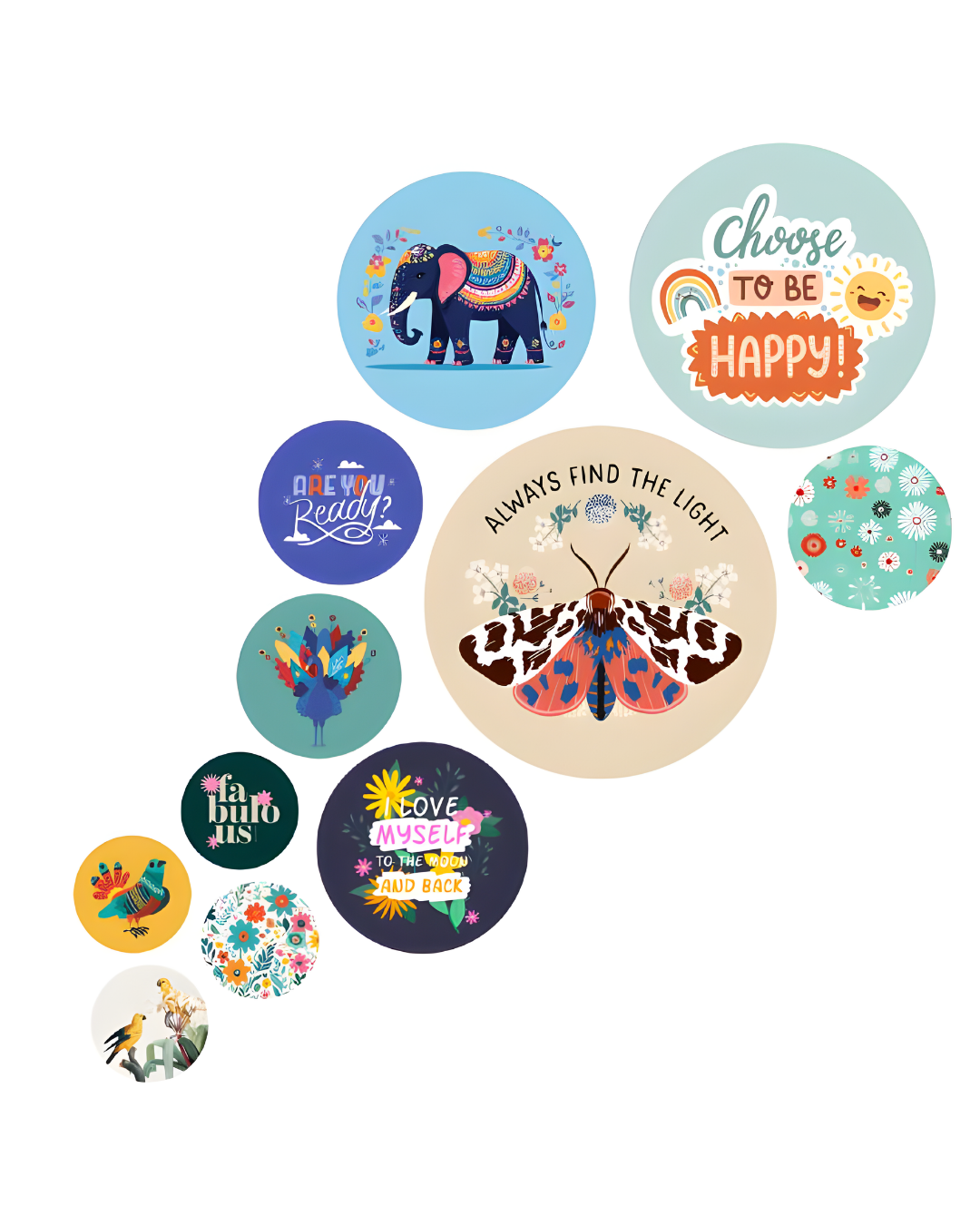 Quote Abstract-3 | 11 Piece Circular MDF Wall Hanging Decor Set | 52 x 65 cm