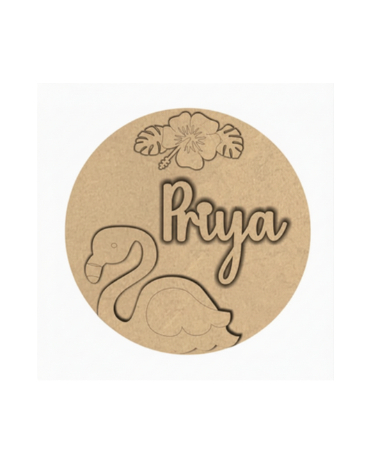 Flamingo -2 DIY Customized Name Plate Canva Kit with Paint & Brush