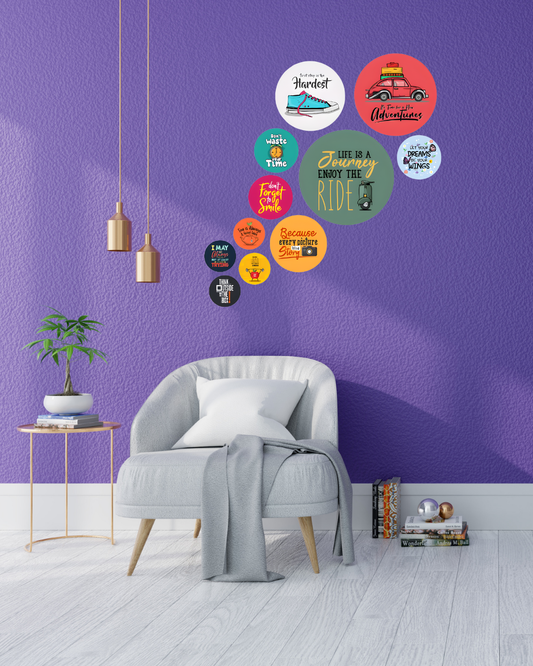 Motivation Quotes Abstract | 11 Piece Circular MDF Wall Hanging Decor Set | 52 x 65 cm