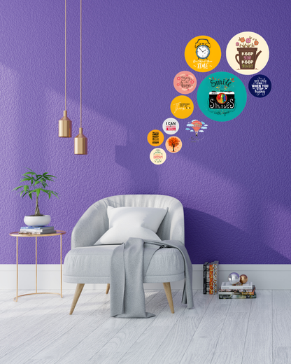 Smile Abstract | 11 Piece Circular MDF Wall Hanging Decor Set | 52 x 65 cm