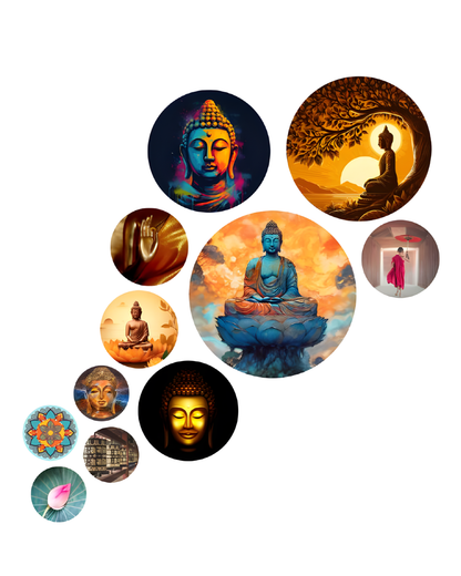 Zen Buddha 3 | 11 Piece Circular MDF Wall Hanging Decor Set | 52 x 65 cm