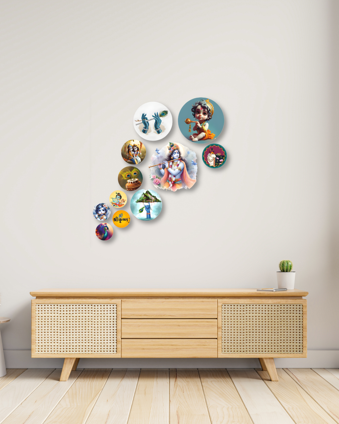 Shree Krishna-1 | 11 Piece Circular MDF Wall Hanging Decor Set | 52 x 65 cm