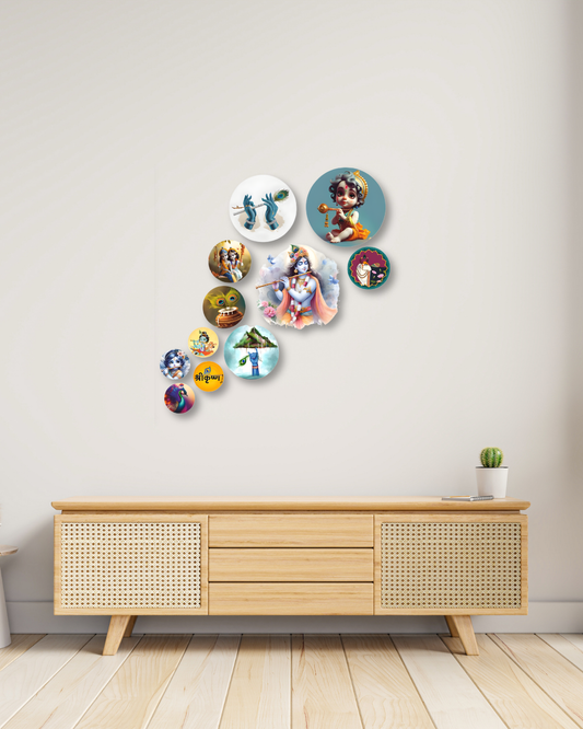 Shree Krishna-1 | 11 Piece Circular MDF Wall Hanging Decor Set | 52 x 65 cm
