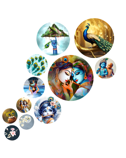 Shree Krishna 3 | 11 Piece Circular MDF Wall Hanging Decor Set | 52 x 65 cm