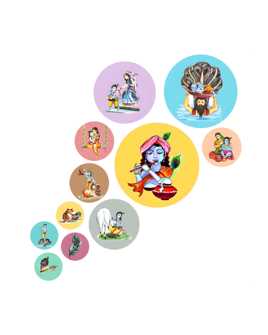 Shree Krishna 4 | 11 Piece Circular MDF Wall Hanging Decor Set | 52 x 65 cm