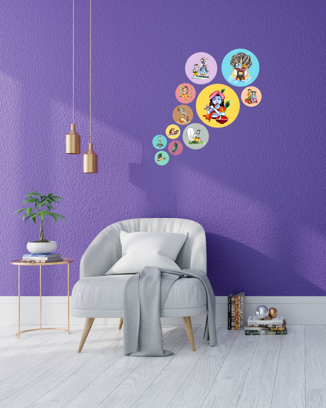 Shree Krishna 4 | 11 Piece Circular MDF Wall Hanging Decor Set | 52 x 65 cm