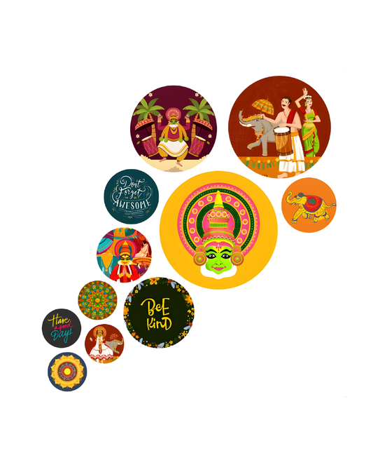 South Aesthetic | 11 Piece Circular MDF Wall Hanging Decor Set | 52 x 65 cm