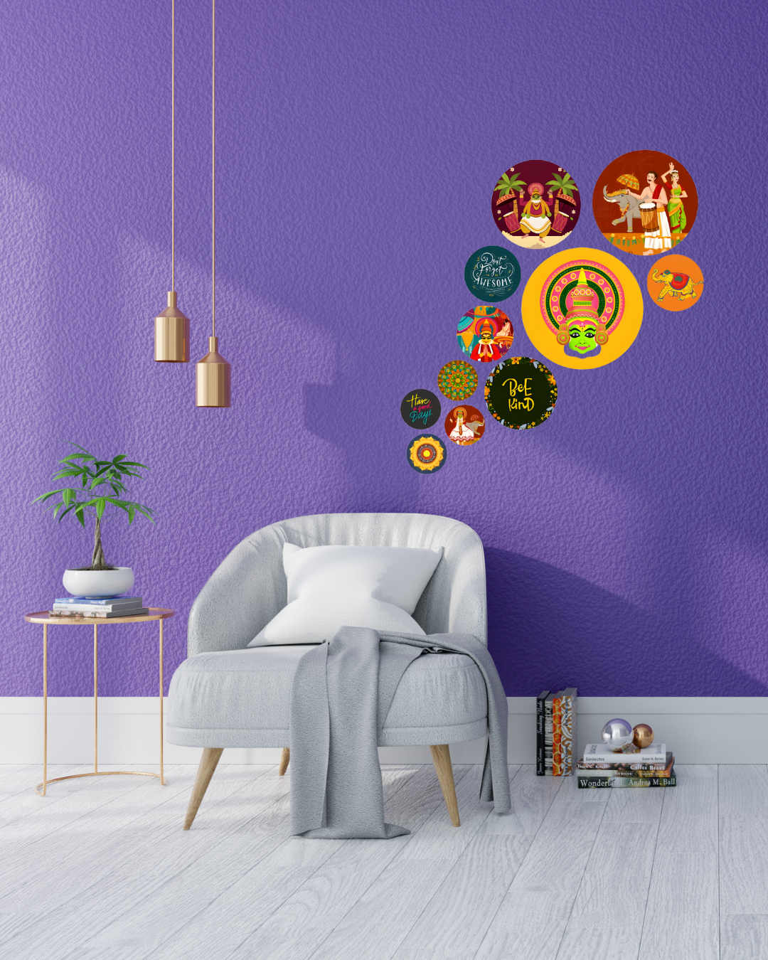 South Aesthetic | 11 Piece Circular MDF Wall Hanging Decor Set | 52 x 65 cm
