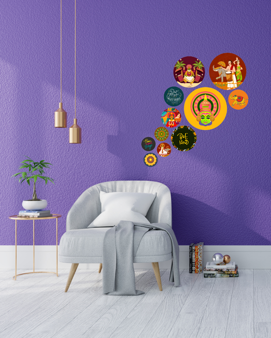 South Aesthetic | 11 Piece Circular MDF Wall Hanging Decor Set | 52 x 65 cm