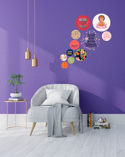 Zen Aesthetic | 11 Piece Circular MDF Wall Hanging Decor Set | 52 x 65 cm