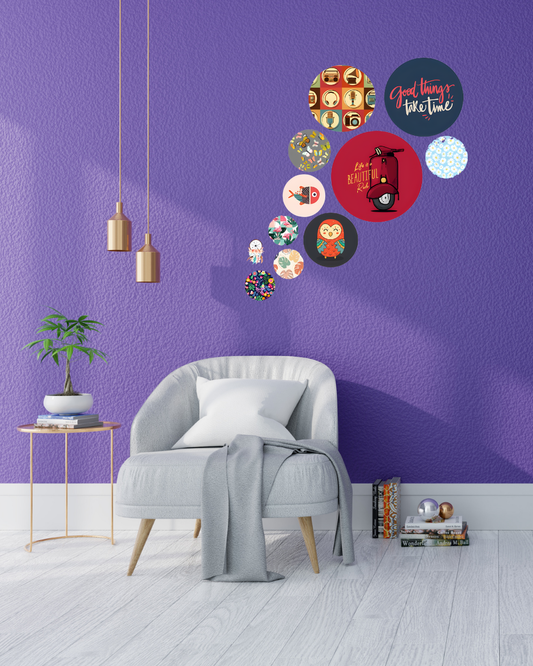Good Things | 11 Piece Circular MDF Wall Hanging Decor Set | 52 x 65 cm