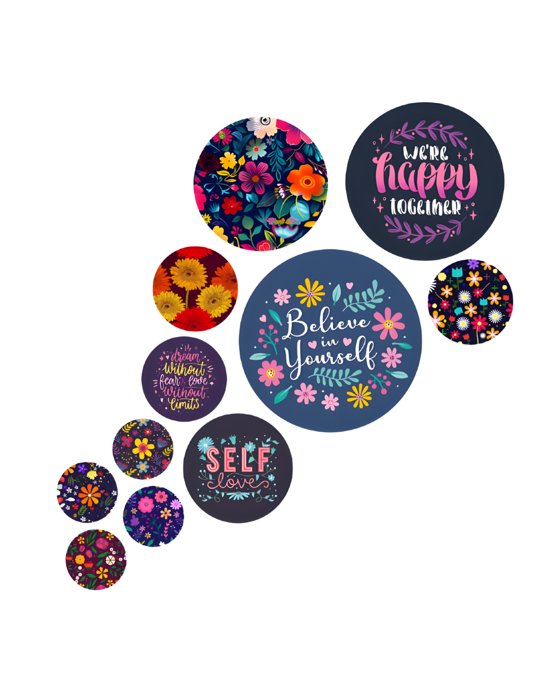 Quotes Abstract 3 | 11 Piece Circular MDF Wall Hanging Decor Set | 52 x 65 cm