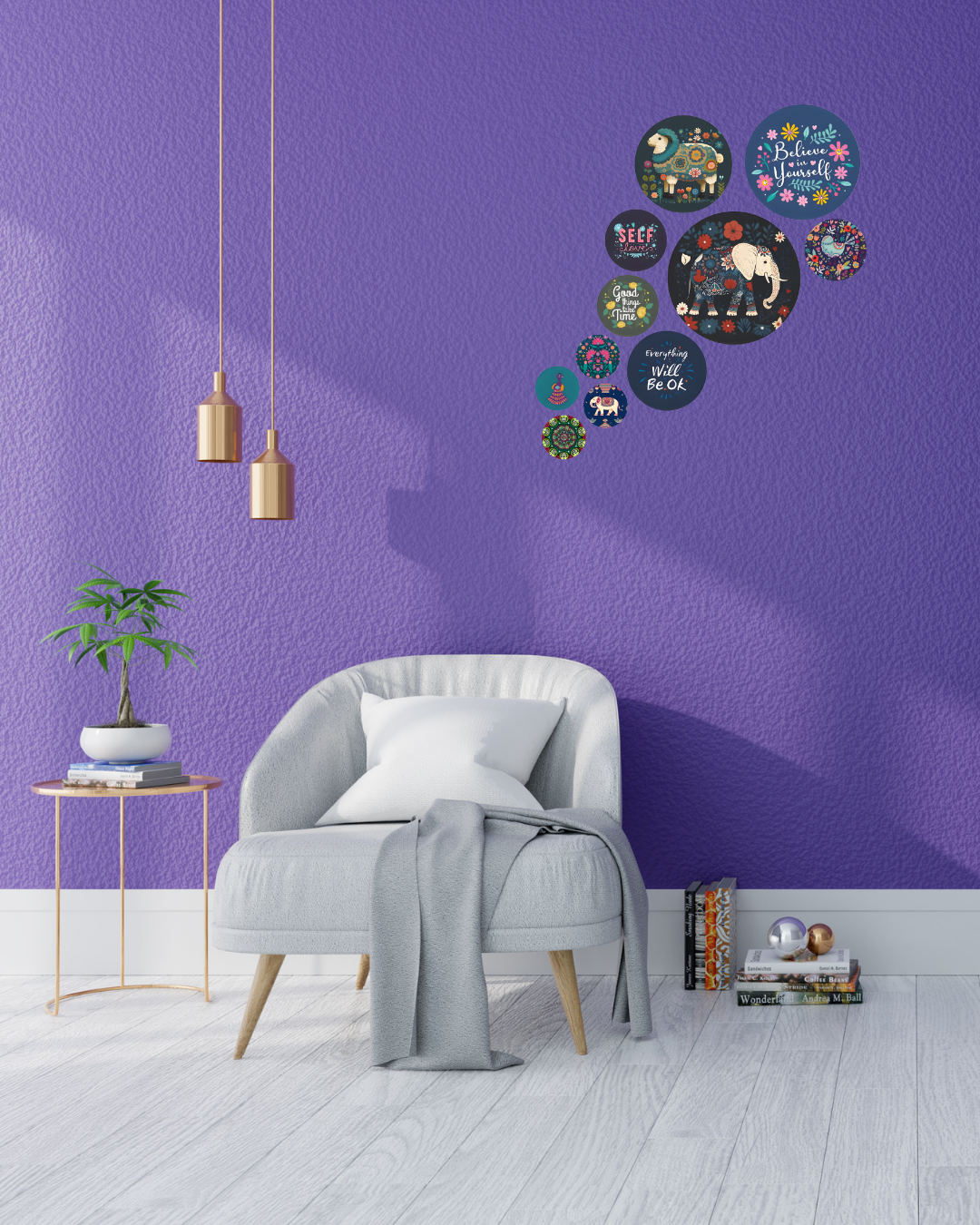 Blue Abstract | 11 Piece Circular MDF Wall Hanging Decor Set | 52 x 65 cm