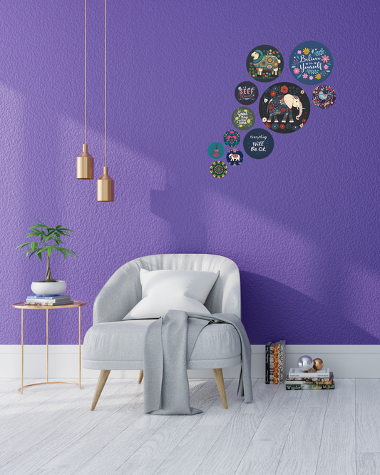 Blue Abstract | 11 Piece Circular MDF Wall Hanging Decor Set | 52 x 65 cm