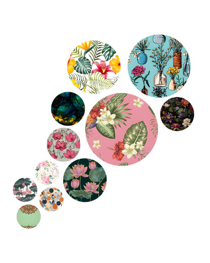 Tropical Floral | 11 Piece Circular MDF Wall Hanging Decor Set | 52 x 65 cm