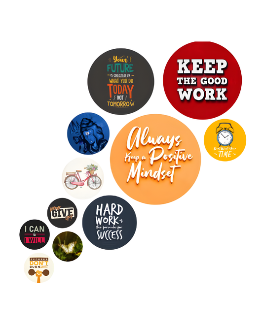 Positive Mindset | 11 Piece Circular MDF Wall Hanging Decor Set | 52 x 65 cm