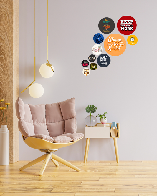 Positive Mindset | 11 Piece Circular MDF Wall Hanging Decor Set | 52 x 65 cm