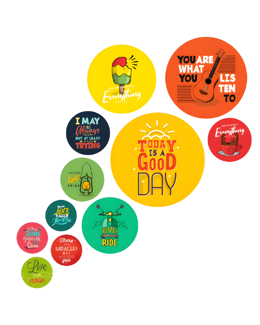 Good Day | 11 Piece Circular MDF Wall Hanging Decor Set | 52 x 65 cm