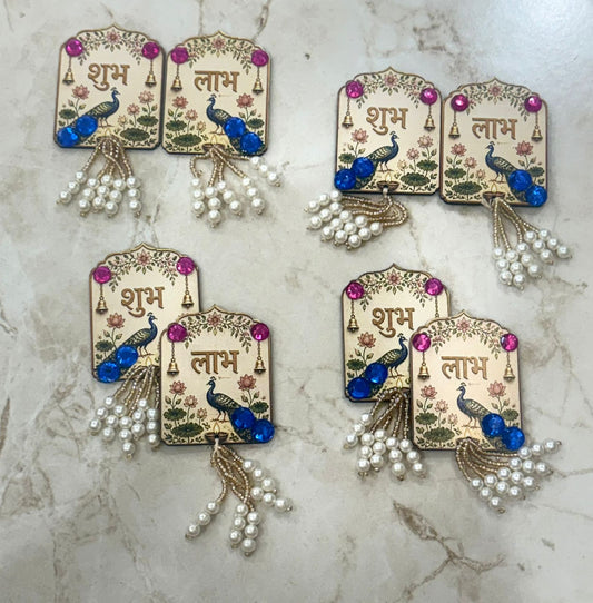 Shubh & Laabh Peacock Design Pair (Pack of 4)