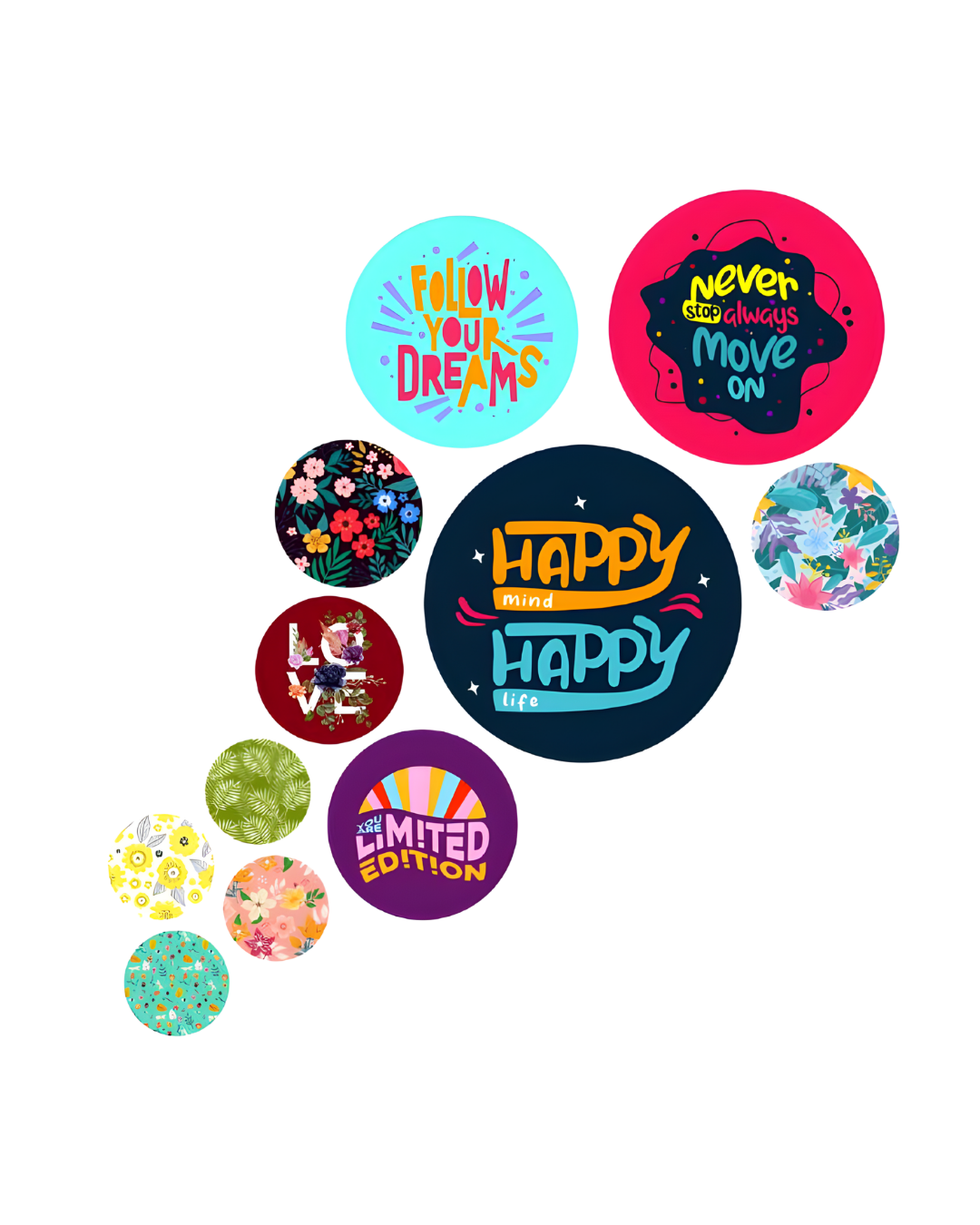 Happy Abstract | 11 Piece Circular MDF Wall Hanging Decor Set | 52 x 65 cm