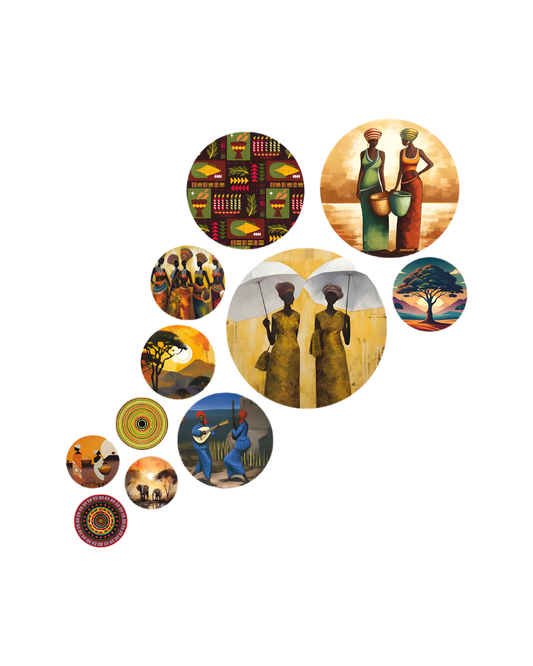 Abstract Art | 11 Piece Circular MDF Wall Hanging Decor Set | 52 x 65 cm