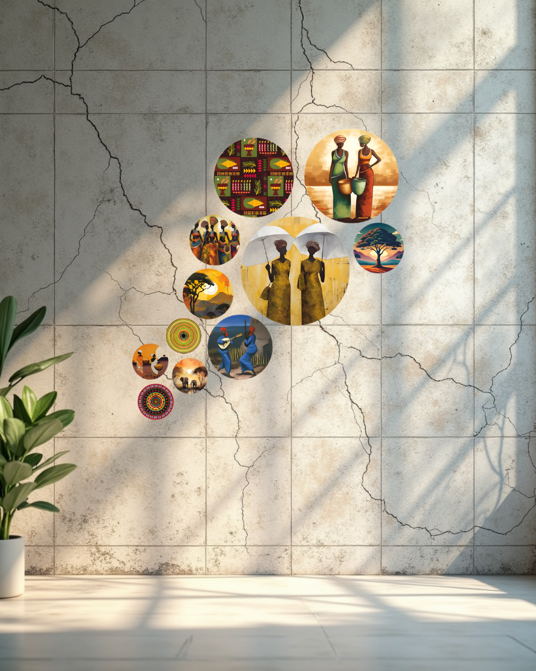 Abstract Art | 11 Piece Circular MDF Wall Hanging Decor Set | 52 x 65 cm