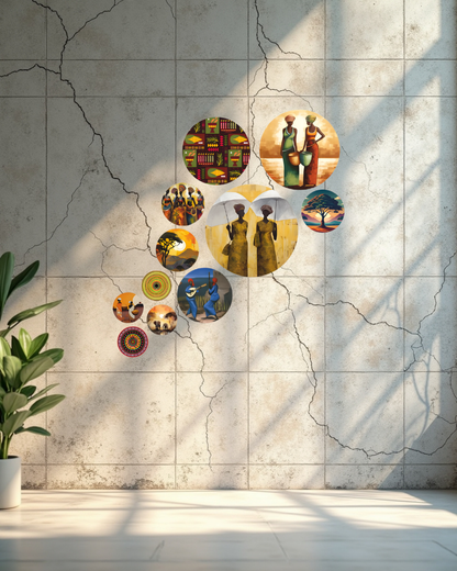 Abstract Art | 11 Piece Circular MDF Wall Hanging Decor Set | 52 x 65 cm