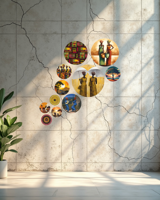 Abstract Art | 11 Piece Circular MDF Wall Hanging Decor Set | 52 x 65 cm