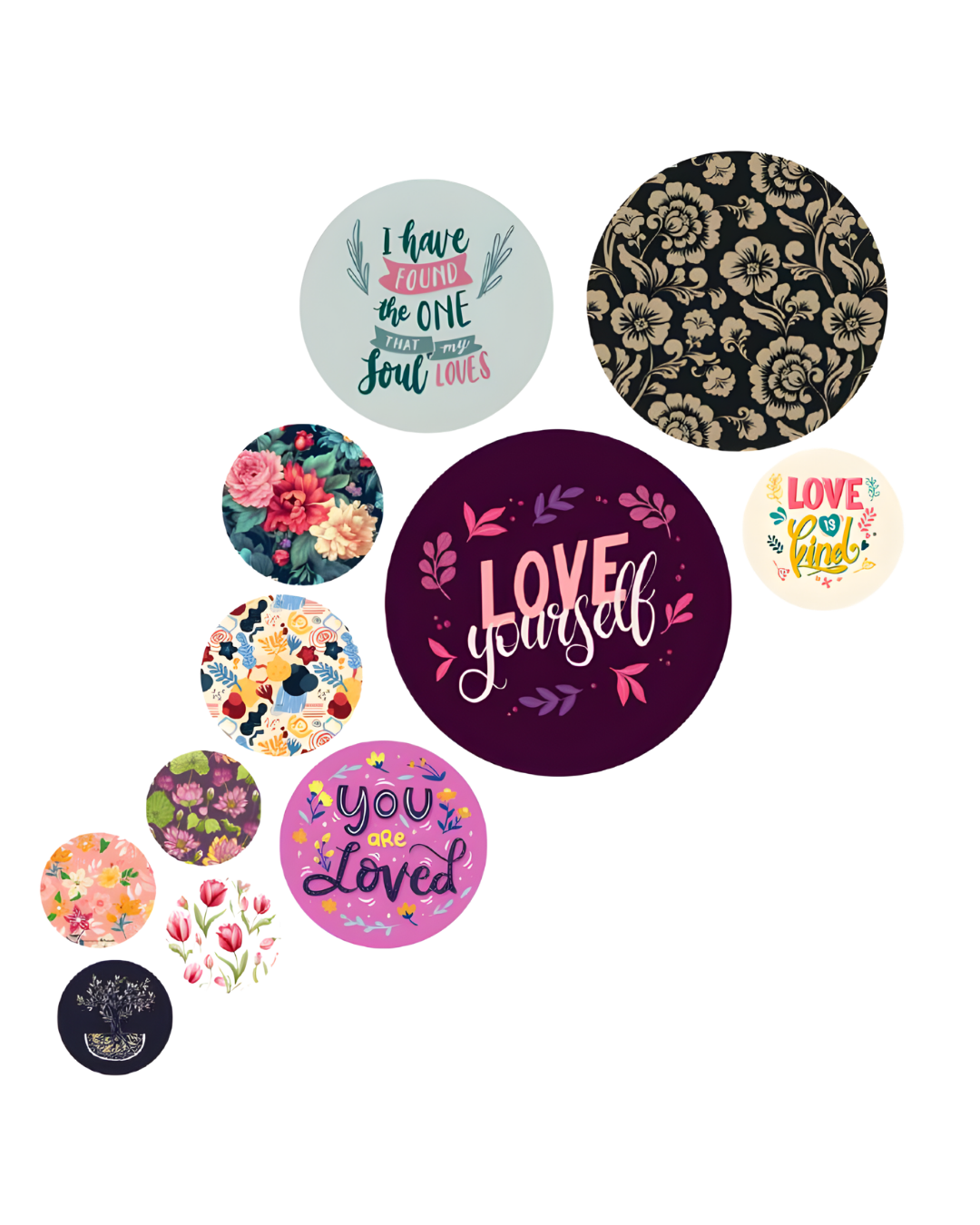 Love Yourself | 11 Piece Circular MDF Wall Hanging Decor Set | 52 x 65 cm