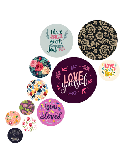 Love Yourself | 11 Piece Circular MDF Wall Hanging Decor Set | 52 x 65 cm