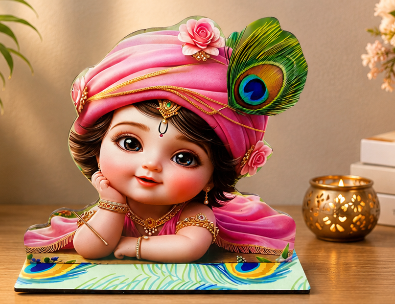 Cute Baby Krishna MDF Table Decor