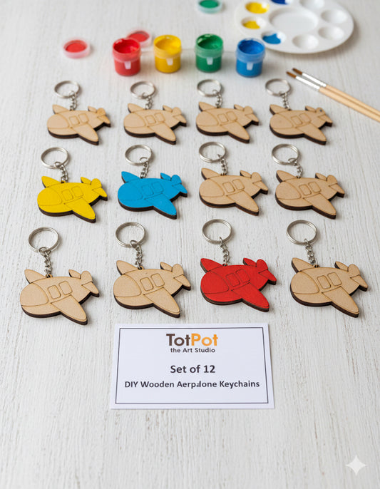 DIY MDF Keychain Pack of 12 for Craft and Painting - Aeroplane