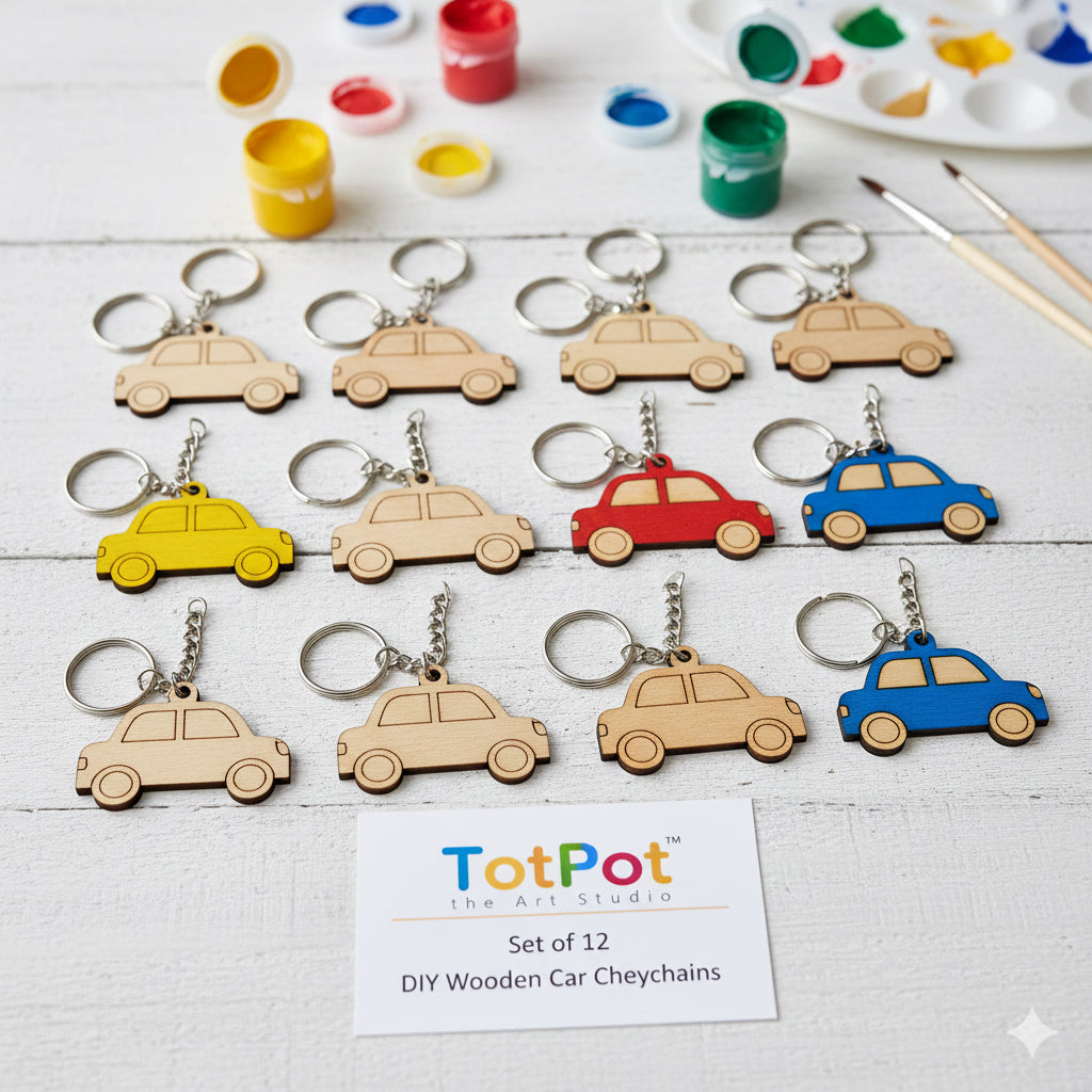 DIY MDF Keychain Pack of 12 for Craft and Painting - Car