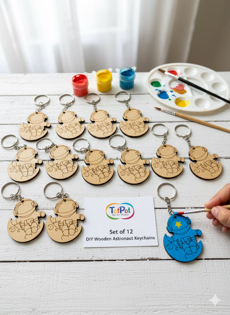 DIY MDF Keychain Pack of 12 for Craft and Painting - Astronaut