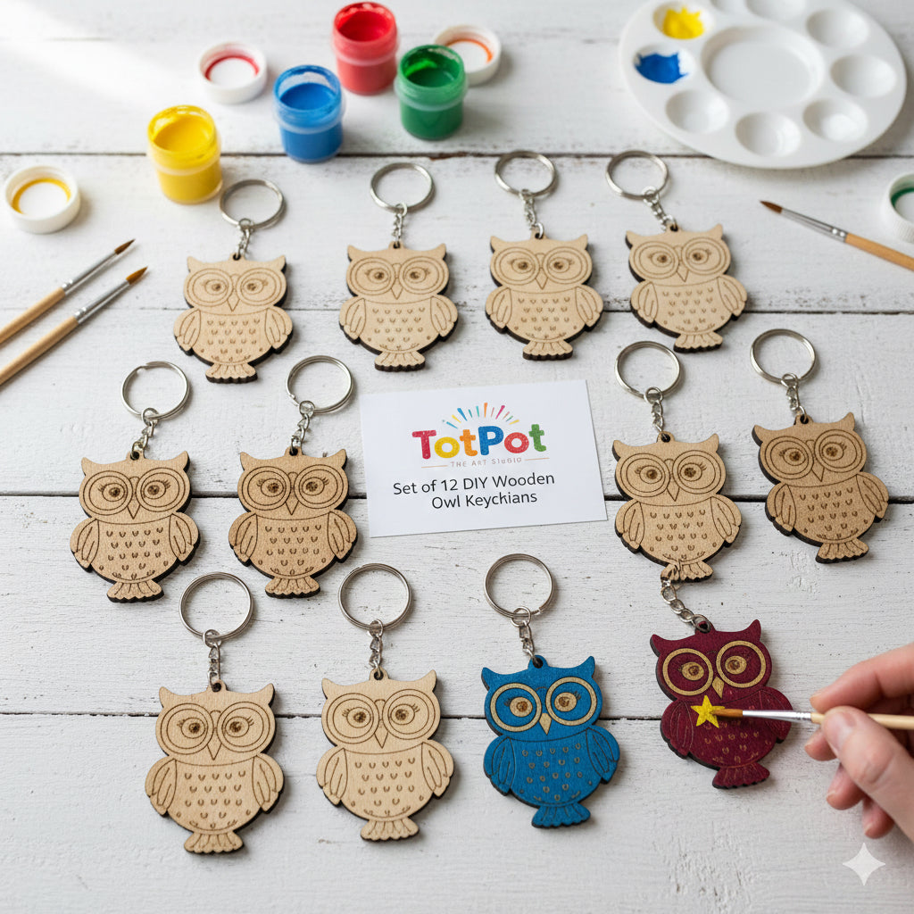 DIY MDF Keychain Pack of 12 for Craft and Painting - Owl
